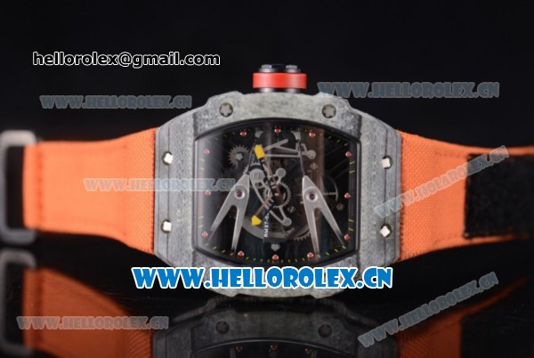 Richard Mille RM027-2 Miyota 9015 Automatic Carbon Fiber Case with Skeleton Dial Dot Markers and Oranger Nylon Strap - Click Image to Close